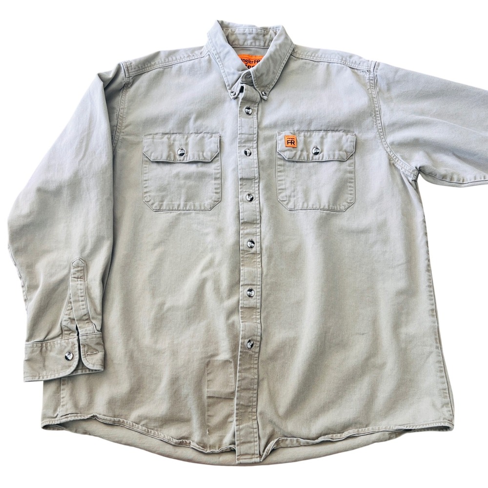 Wrangler FR Mens Khaki Flame Resistant Work Shirt Long Sleeve NFPA 2112 Size L